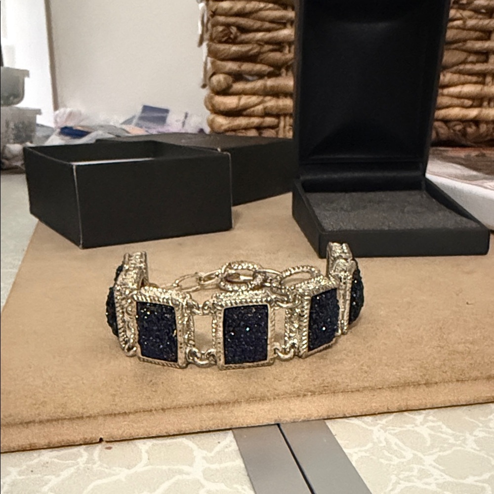 Elegant Silver and Blue Druzy Bracelet